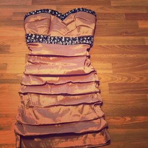 Rose pink and black dress with diamonds.